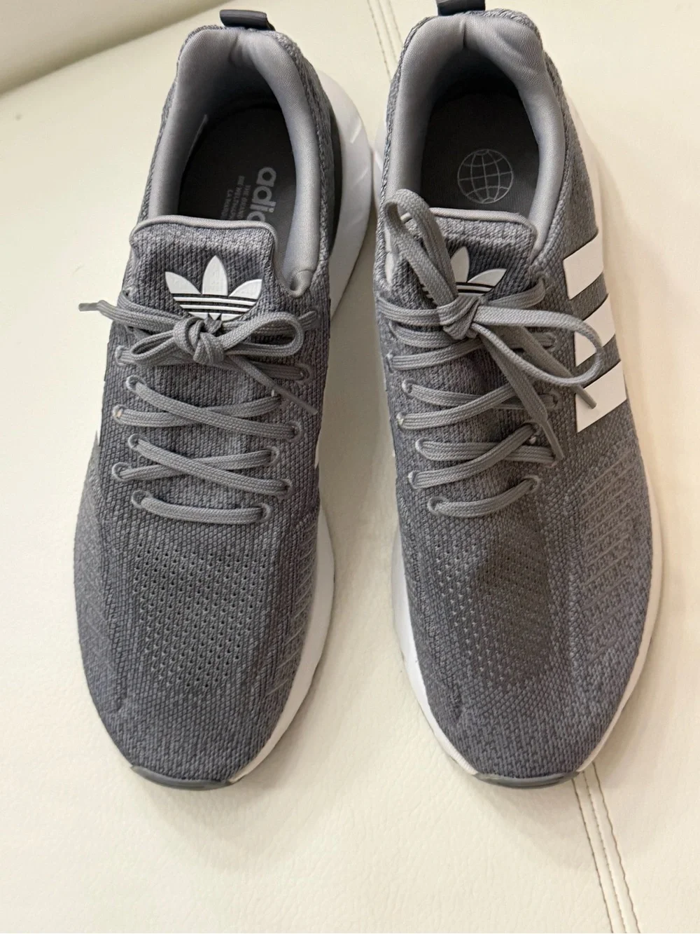 adidas Grey Knit Lace-Up Sneakers with White Accents